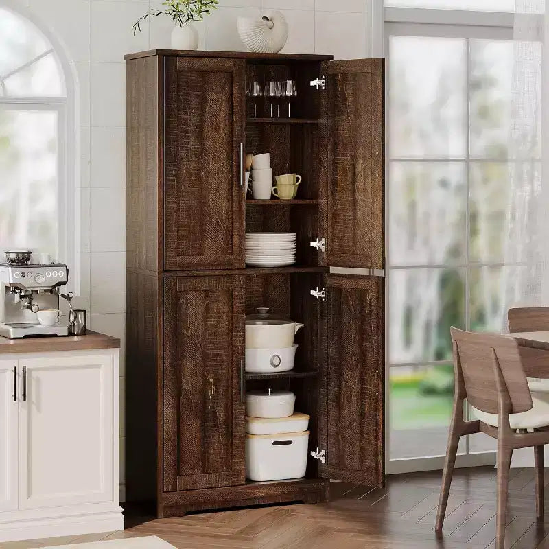 70in Tall Kitchen Pantry Cabinet,Freestanding Storage Cabinet with 4 Doors & Adjustable Shelves,Utility Cupboard for Dining Room,Living Room,Bathroom