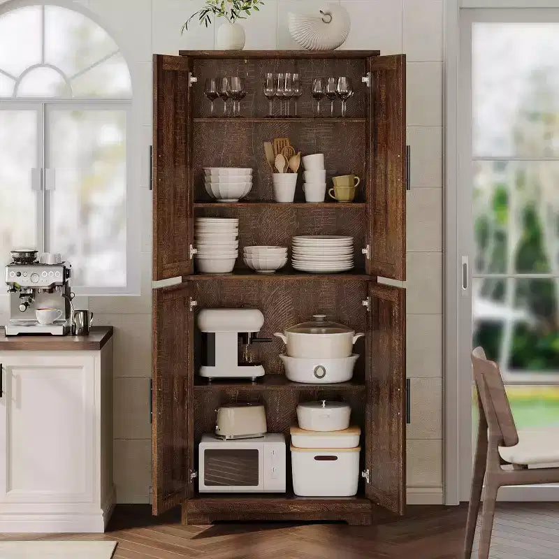 70in Tall Kitchen Pantry Cabinet,Freestanding Storage Cabinet with 4 Doors & Adjustable Shelves,Utility Cupboard for Dining Room,Living Room,Bathroom