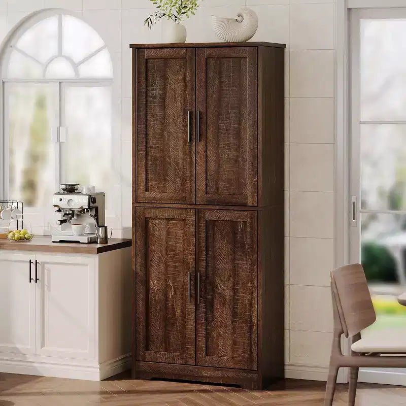 70in Tall Kitchen Pantry Cabinet,Freestanding Storage Cabinet with 4 Doors & Adjustable Shelves,Utility Cupboard for Dining Room,Living Room,Bathroom