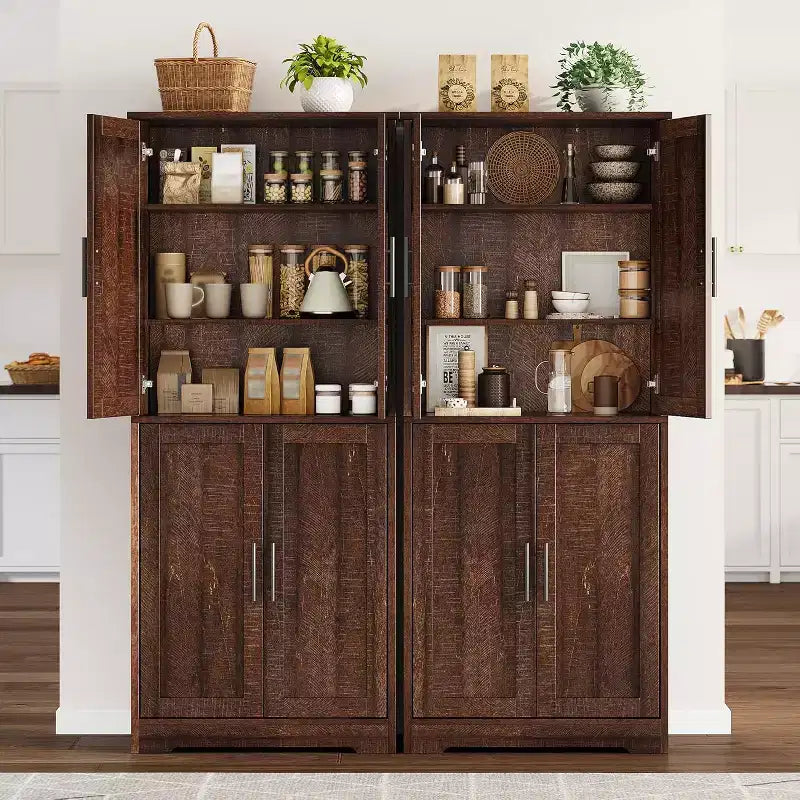 70in Tall Kitchen Pantry Cabinet,Freestanding Storage Cabinet with 4 Doors & Adjustable Shelves,Utility Cupboard for Dining Room,Living Room,Bathroom