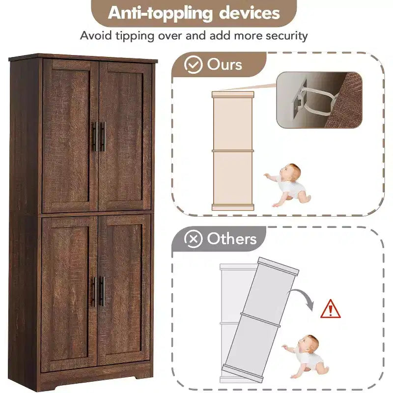 70in Tall Kitchen Pantry Cabinet,Freestanding Storage Cabinet with 4 Doors & Adjustable Shelves,Utility Cupboard for Dining Room,Living Room,Bathroom