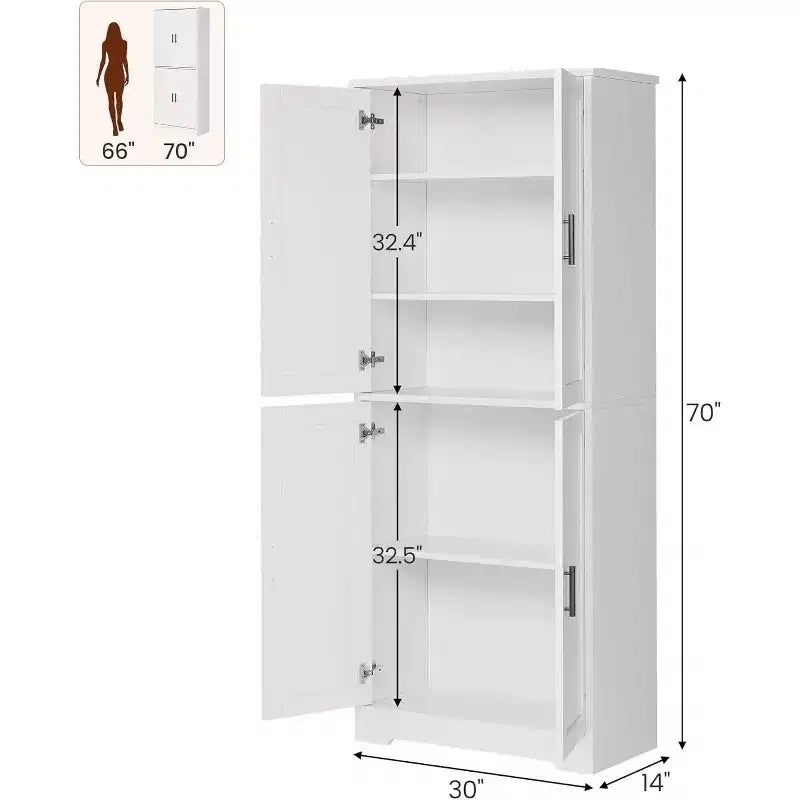 70in Tall Kitchen Pantry Cabinet,Freestanding Storage Cabinet with 4 Doors & Adjustable Shelves,Utility Cupboard for Dining Room,Living Room,Bathroom