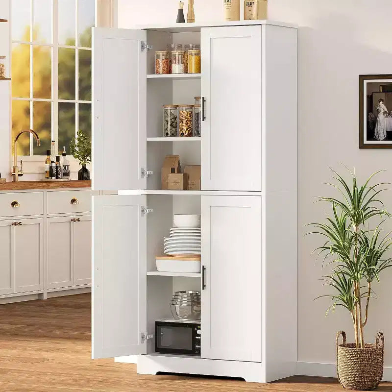 70in Tall Kitchen Pantry Cabinet,Freestanding Storage Cabinet with 4 Doors & Adjustable Shelves,Utility Cupboard for Dining Room,Living Room,Bathroom