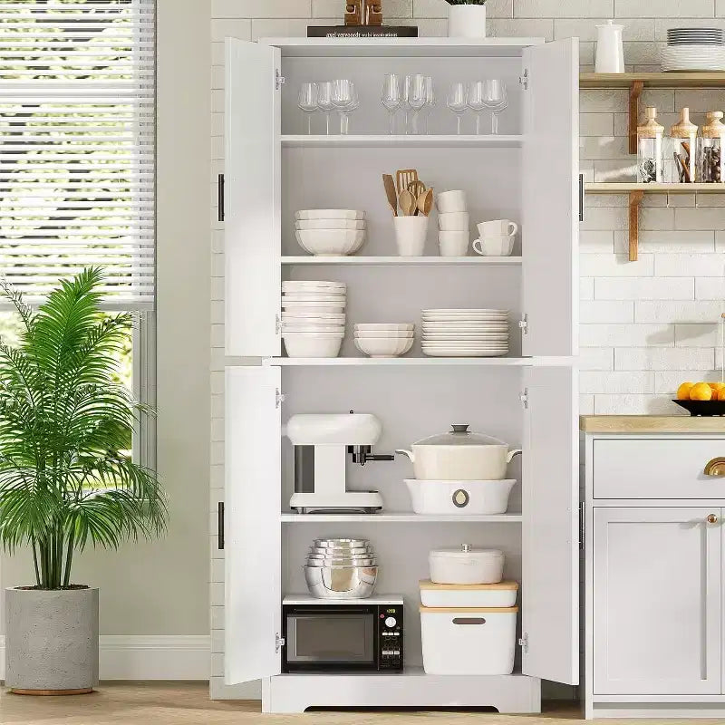 70in Tall Kitchen Pantry Cabinet,Freestanding Storage Cabinet with 4 Doors & Adjustable Shelves,Utility Cupboard for Dining Room,Living Room,Bathroom