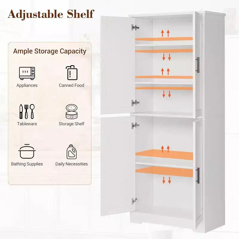 70in Tall Kitchen Pantry Cabinet,Freestanding Storage Cabinet with 4 Doors & Adjustable Shelves,Utility Cupboard for Dining Room,Living Room,Bathroom