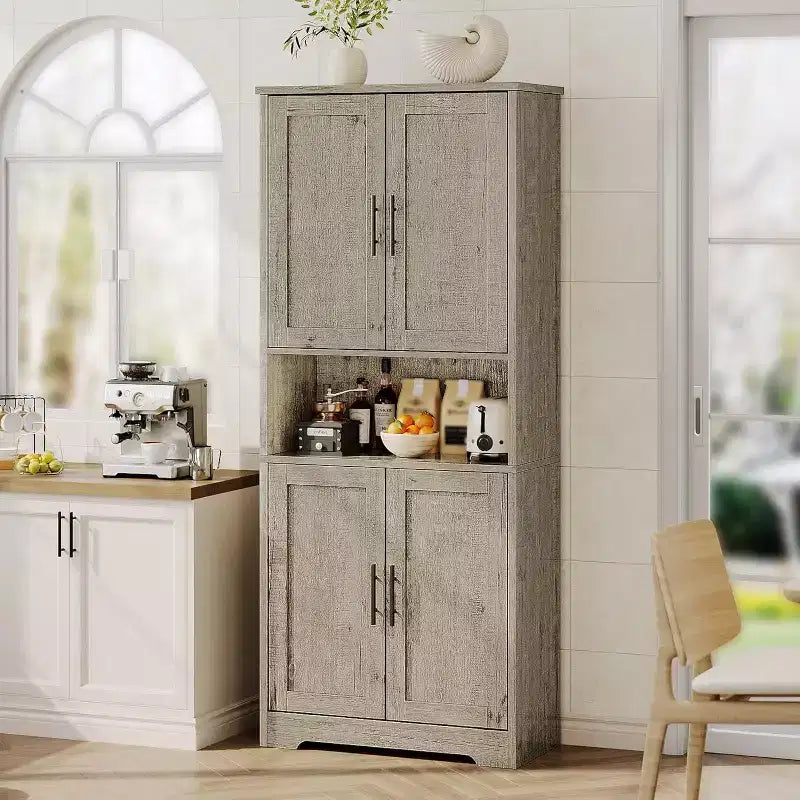 70in Tall Kitchen Pantry Cabinet,Freestanding Storage Cabinet with 4 Doors & Adjustable Shelves,Utility Cupboard for Dining Room,Living Room,Bathroom