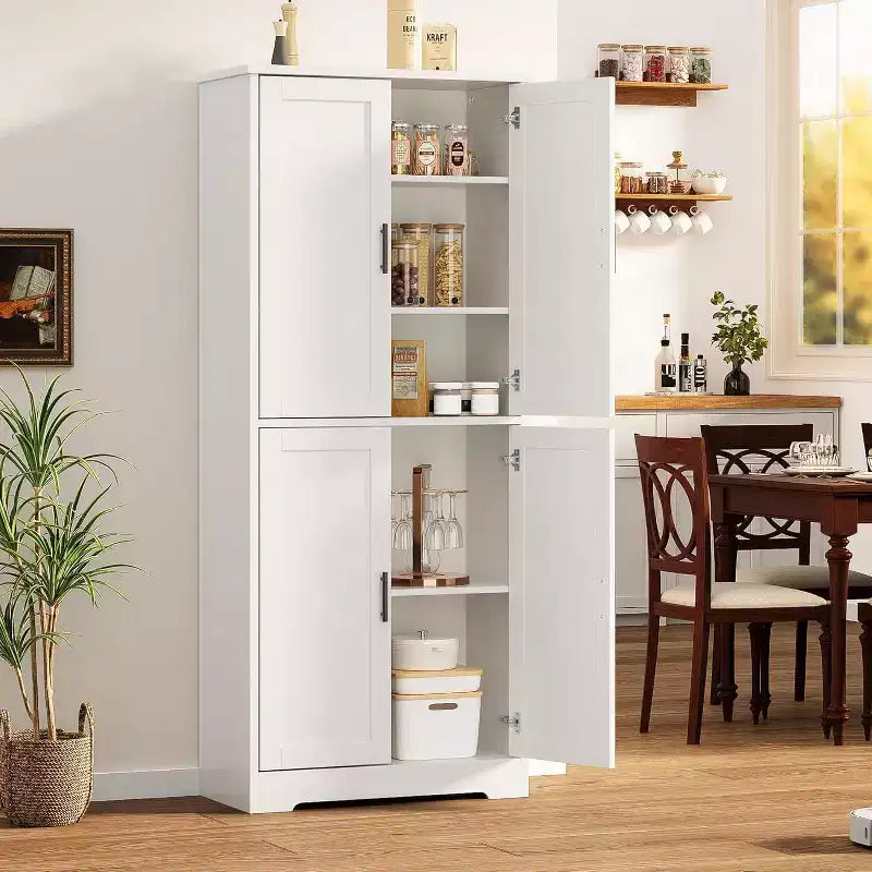 70in Tall Kitchen Pantry Cabinet,Freestanding Storage Cabinet with 4 Doors & Adjustable Shelves,Utility Cupboard for Dining Room,Living Room,Bathroom