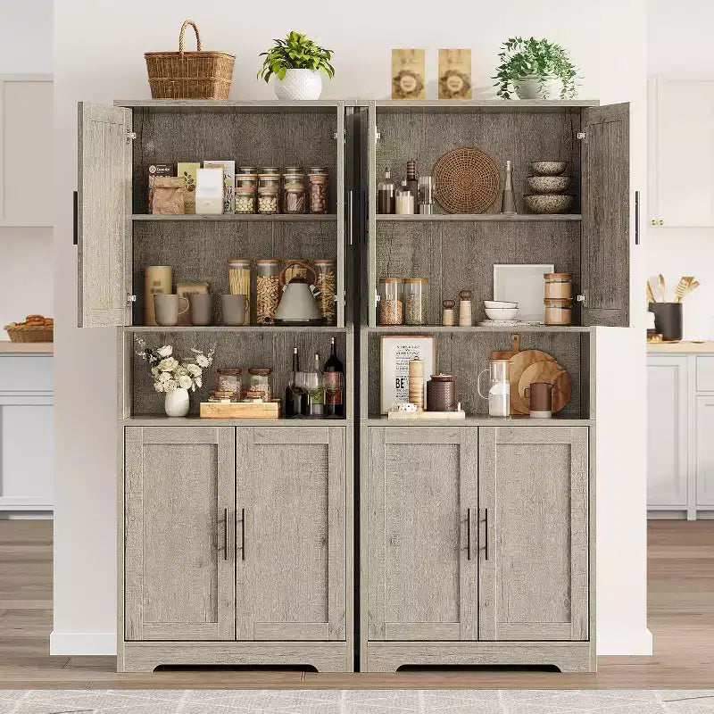 70in Tall Kitchen Pantry Cabinet,Freestanding Storage Cabinet with 4 Doors & Adjustable Shelves,Utility Cupboard for Dining Room,Living Room,Bathroom