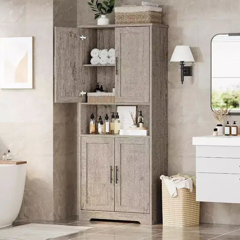 70in Tall Kitchen Pantry Cabinet,Freestanding Storage Cabinet with 4 Doors & Adjustable Shelves,Utility Cupboard for Dining Room,Living Room,Bathroom