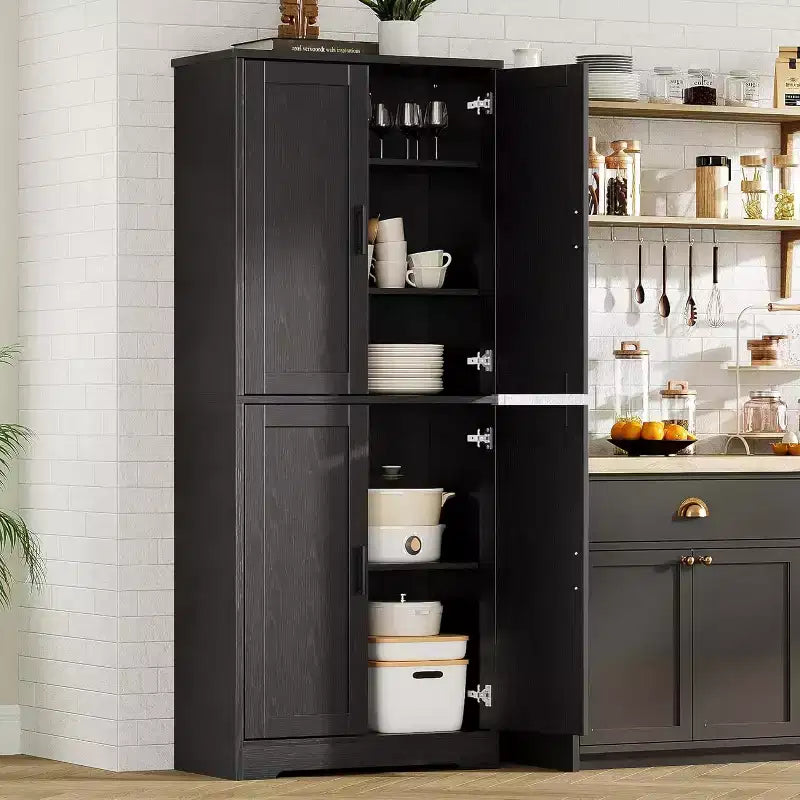 70in Tall Kitchen Pantry Cabinet,Freestanding Storage Cabinet with 4 Doors & Adjustable Shelves,Utility Cupboard for Dining Room,Living Room,Bathroom