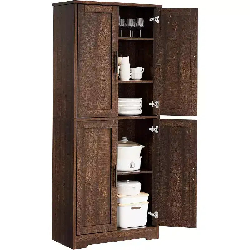 70in Tall Kitchen Pantry Cabinet,Freestanding Storage Cabinet with 4 Doors & Adjustable Shelves,Utility Cupboard for Dining Room,Living Room,Bathroom