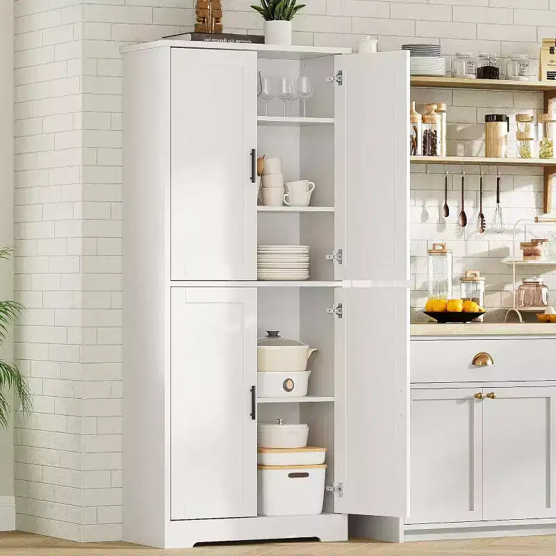 70in Tall Kitchen Pantry Cabinet,Freestanding Storage Cabinet with 4 Doors & Adjustable Shelves,Utility Cupboard for Dining Room,Living Room,Bathroom
