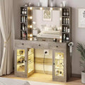 BALHAM TRADE-Vanity Desk with Mirror and Lights Glass Top Vanity with RGB Cabinet 3 Drawers 3 Color Modes