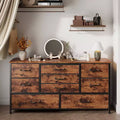 45 Inch Wide 9 Drawer Dresser Rustic Brown Fabric Storage Chest of Drawers Wood Top Large Organizer Unit Bedroom Entryway TV Stand Industrial