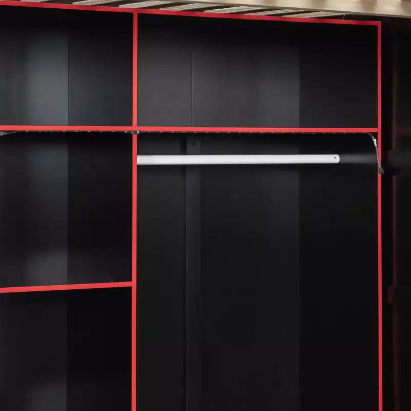 Full Size Gaming Loft Bed with Desk & RGB Lights, Full Wood Loft Bed Frame with Wardrobe and Storage Compartments