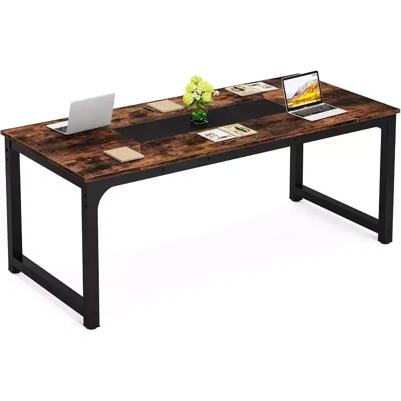 Lantine 70.9-Inch Conference Table for 6 People, Industrial Modern Meeting and Seminar Boardroom Table for Office, Rustic Brown