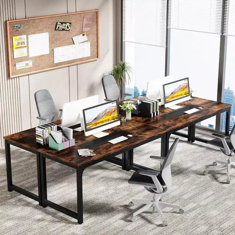 Lantine 70.9-Inch Conference Table for 6 People, Industrial Modern Meeting and Seminar Boardroom Table for Office, Rustic Brown