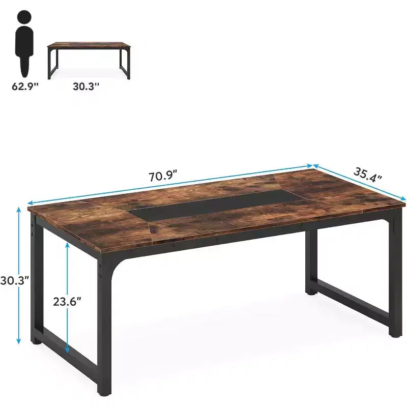 Lantine 70.9-Inch Conference Table for 6 People, Industrial Modern Meeting and Seminar Boardroom Table for Office, Rustic Brown