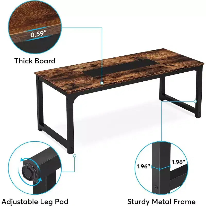 Lantine 70.9-Inch Conference Table for 6 People, Industrial Modern Meeting and Seminar Boardroom Table for Office, Rustic Brown