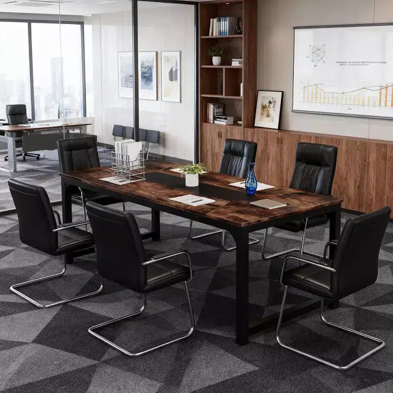 Lantine 70.9-Inch Conference Table for 6 People, Industrial Modern Meeting and Seminar Boardroom Table for Office, Rustic Brown