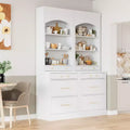 GDFStudio Tatton Modern 83.7 Kitchen Pantry with Faux Marble Top, Storage Drawers and Shelves, White