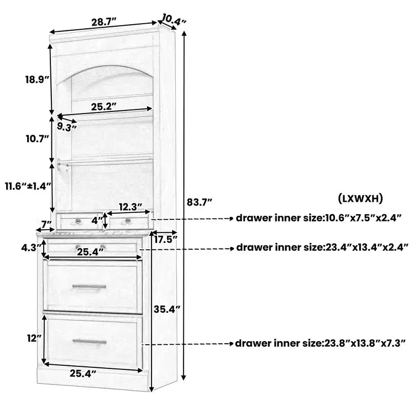 GDFStudio Tatton Modern 83.7 Kitchen Pantry with Faux Marble Top, Storage Drawers and Shelves, White