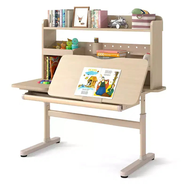 Costway Kids Study Desk w/Tilt Desktop Retractable Book Stand & Pegboard Pen Holder