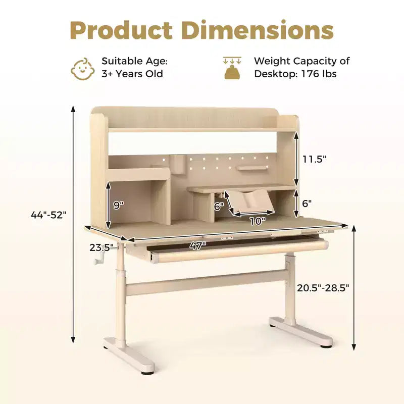 Costway Kids Study Desk w/Tilt Desktop Retractable Book Stand & Pegboard Pen Holder