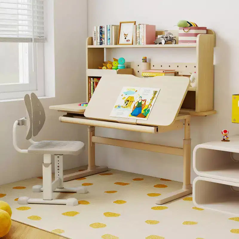 Costway Kids Study Desk w/Tilt Desktop Retractable Book Stand & Pegboard Pen Holder
