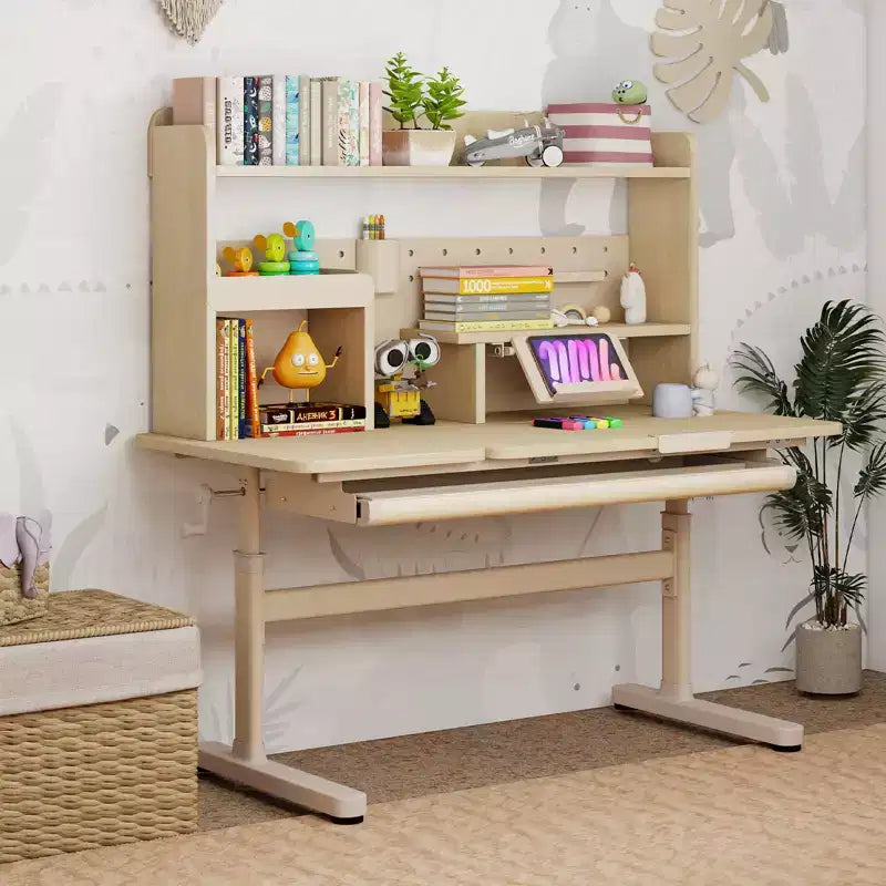 Costway Kids Study Desk w/Tilt Desktop Retractable Book Stand & Pegboard Pen Holder
