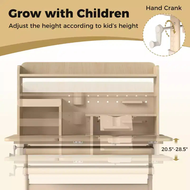 Costway Kids Study Desk w/Tilt Desktop Retractable Book Stand & Pegboard Pen Holder
