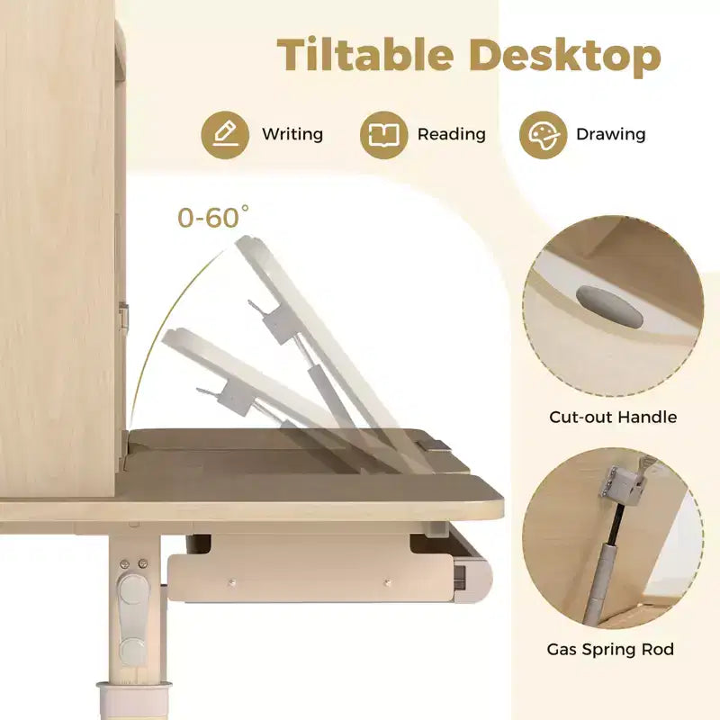 Costway Kids Study Desk w/Tilt Desktop Retractable Book Stand & Pegboard Pen Holder
