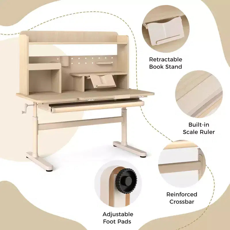 Costway Kids Study Desk w/Tilt Desktop Retractable Book Stand & Pegboard Pen Holder