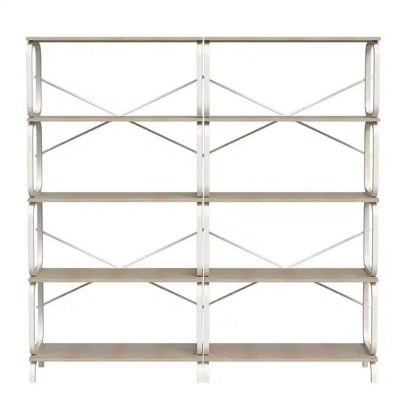 VIYET63 5-Tier Industrial shelf, White MDF+Iron Frame Open Bookcase (Anti-Tipping Home Office/Living Room Organizer)