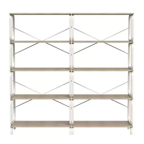VIYET63 5-Tier Industrial shelf, White MDF+Iron Frame Open Bookcase (Anti-Tipping Home Office/Living Room Organizer)