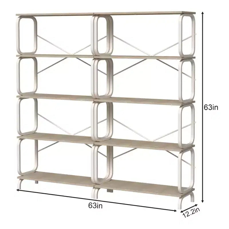 VIYET63 5-Tier Industrial shelf, White MDF+Iron Frame Open Bookcase (Anti-Tipping Home Office/Living Room Organizer)