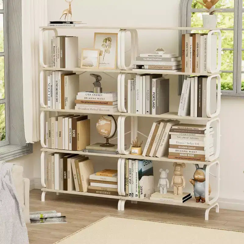 VIYET63 5-Tier Industrial shelf, White MDF+Iron Frame Open Bookcase (Anti-Tipping Home Office/Living Room Organizer)