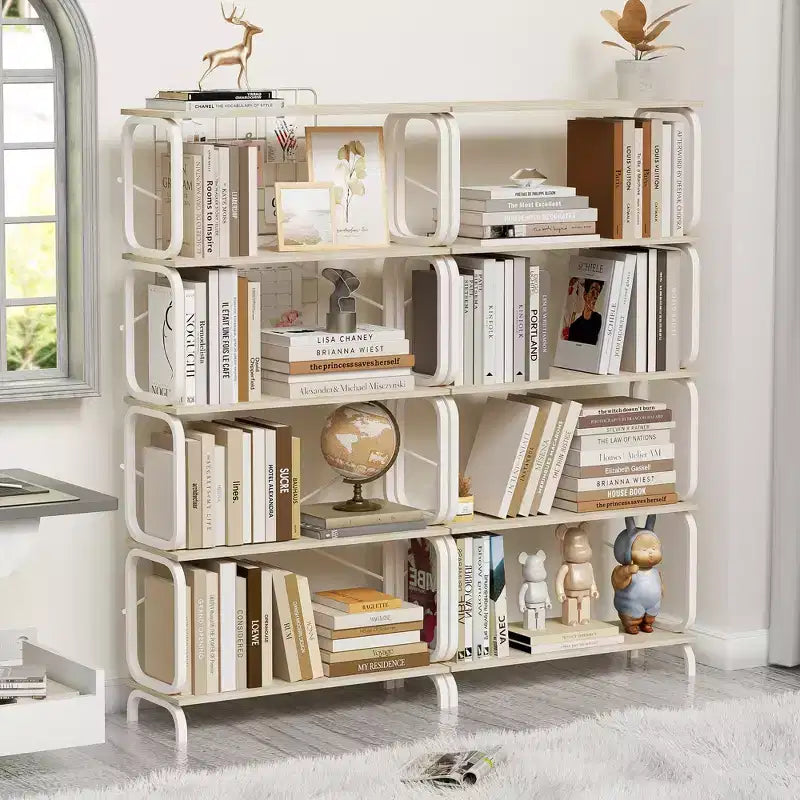 VIYET63 5-Tier Industrial shelf, White MDF+Iron Frame Open Bookcase (Anti-Tipping Home Office/Living Room Organizer)