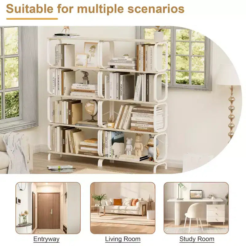 VIYET63 5-Tier Industrial shelf, White MDF+Iron Frame Open Bookcase (Anti-Tipping Home Office/Living Room Organizer)