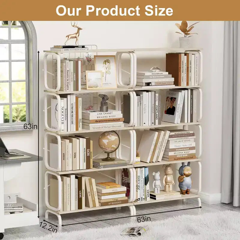 VIYET63 5-Tier Industrial shelf, White MDF+Iron Frame Open Bookcase (Anti-Tipping Home Office/Living Room Organizer)