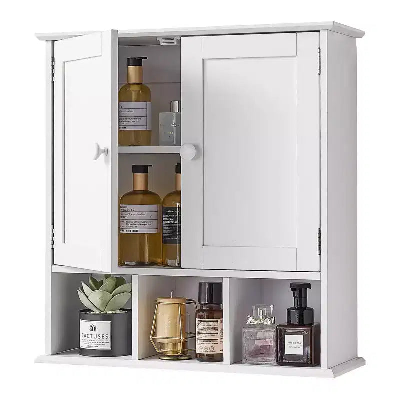 Double Door Wall Mounted Bathroom Storage Cabinet with Adjustable Shelf