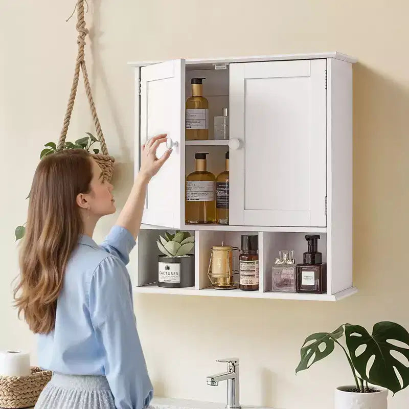 Double Door Wall Mounted Bathroom Storage Cabinet with Adjustable Shelf