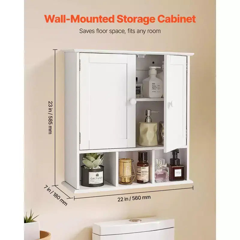 Double Door Wall Mounted Bathroom Storage Cabinet with Adjustable Shelf