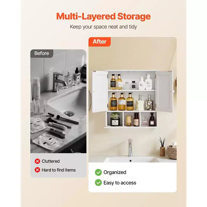 Double Door Wall Mounted Bathroom Storage Cabinet with Adjustable Shelf