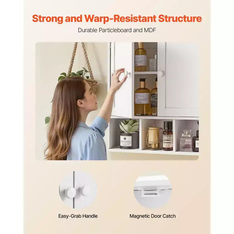 Double Door Wall Mounted Bathroom Storage Cabinet with Adjustable Shelf