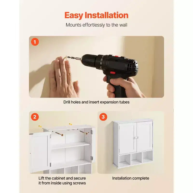 Double Door Wall Mounted Bathroom Storage Cabinet with Adjustable Shelf