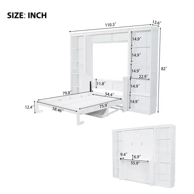 Polibi Murphy Bed with Desk & Storage Racks