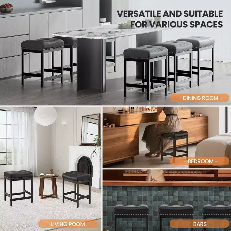 Classic Nailhead Bar Stools , Reinforced Metal Frame with Stable Footrest, Upholstered Waterproof Seat for Dining and Bar