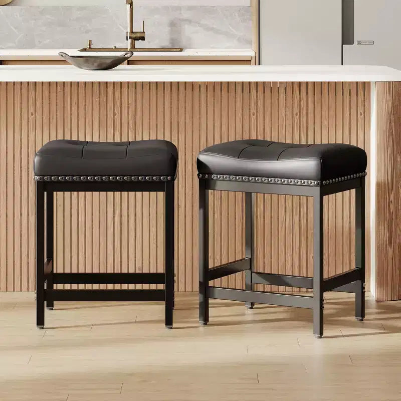 Classic Nailhead Bar Stools , Reinforced Metal Frame with Stable Footrest, Upholstered Waterproof Seat for Dining and Bar