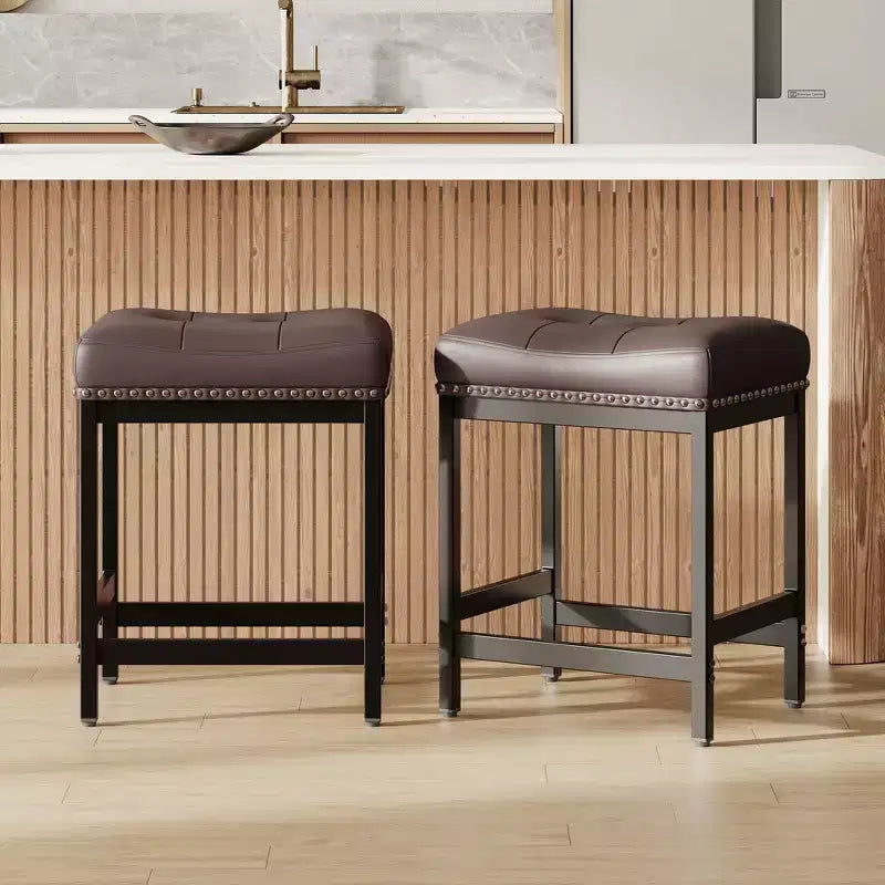 Classic Nailhead Bar Stools , Reinforced Metal Frame with Stable Footrest, Upholstered Waterproof Seat for Dining and Bar